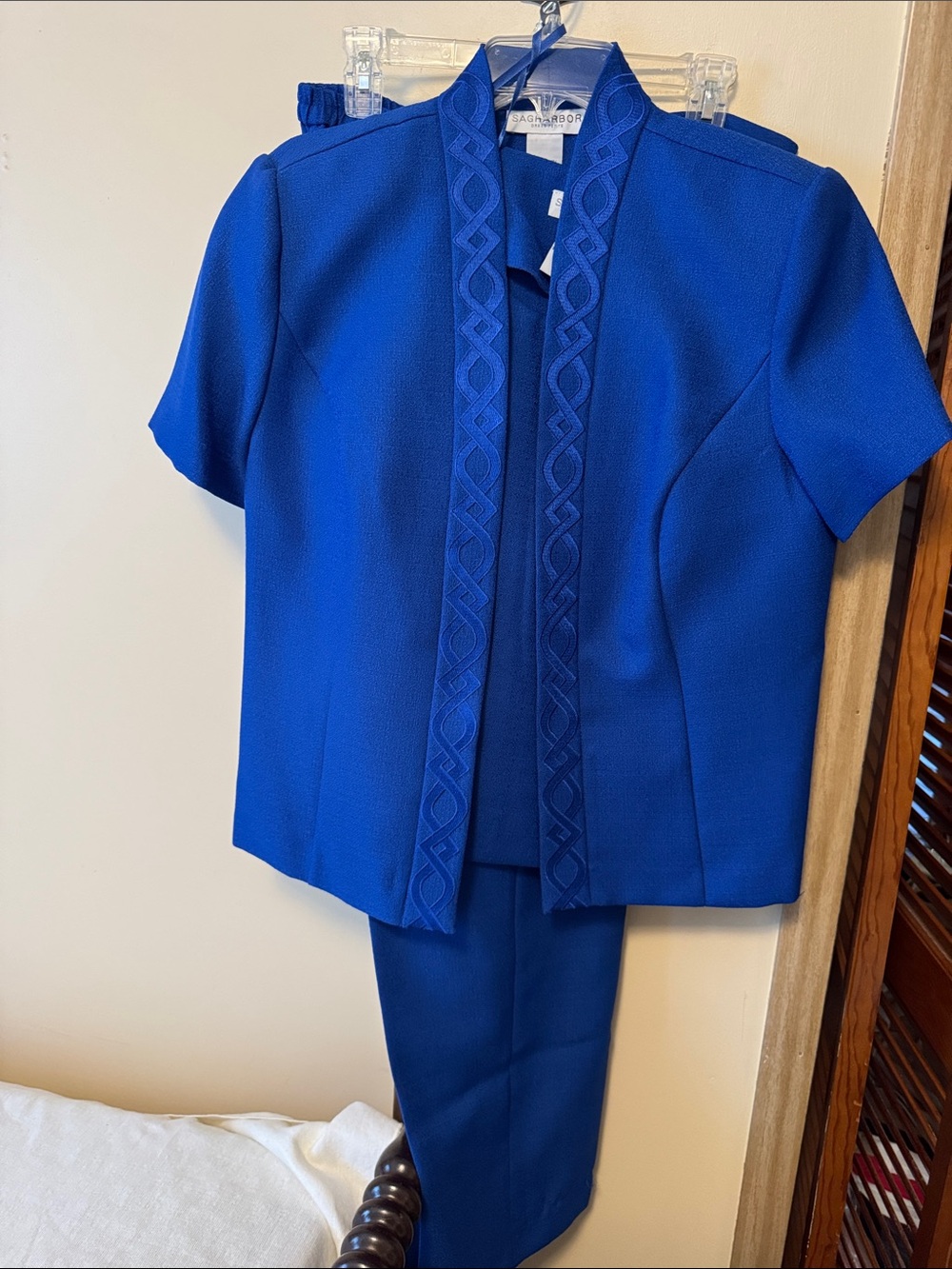 3 pice Set- Sag Harbor Royal Blue Short-Sleeve Pant Suit Set